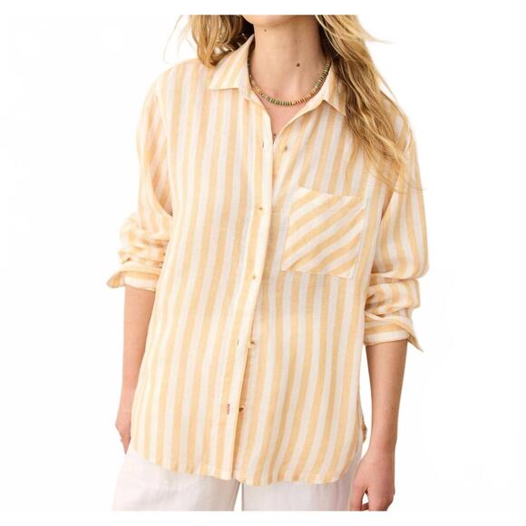 MARINE LAYER Tops - NEW MARINE LAYER jane relaxed linen shirt in yellow/white stripe